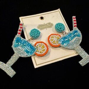 NEW Mudpie Bohemian Tropical Drink Sequin & Beaded Earrings